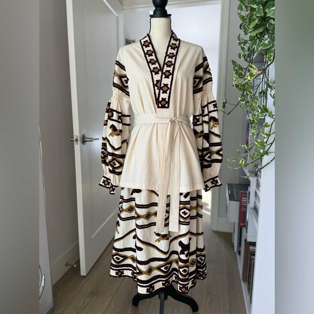 Mes Demoiselles “Hacienda” Embroidered Cotton Skirt & Wrap Top Set
